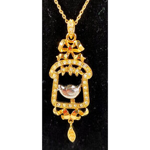 Signed Tatiana Faberge Imperial Collection Rhinestone Bird 18" Pendant Necklace